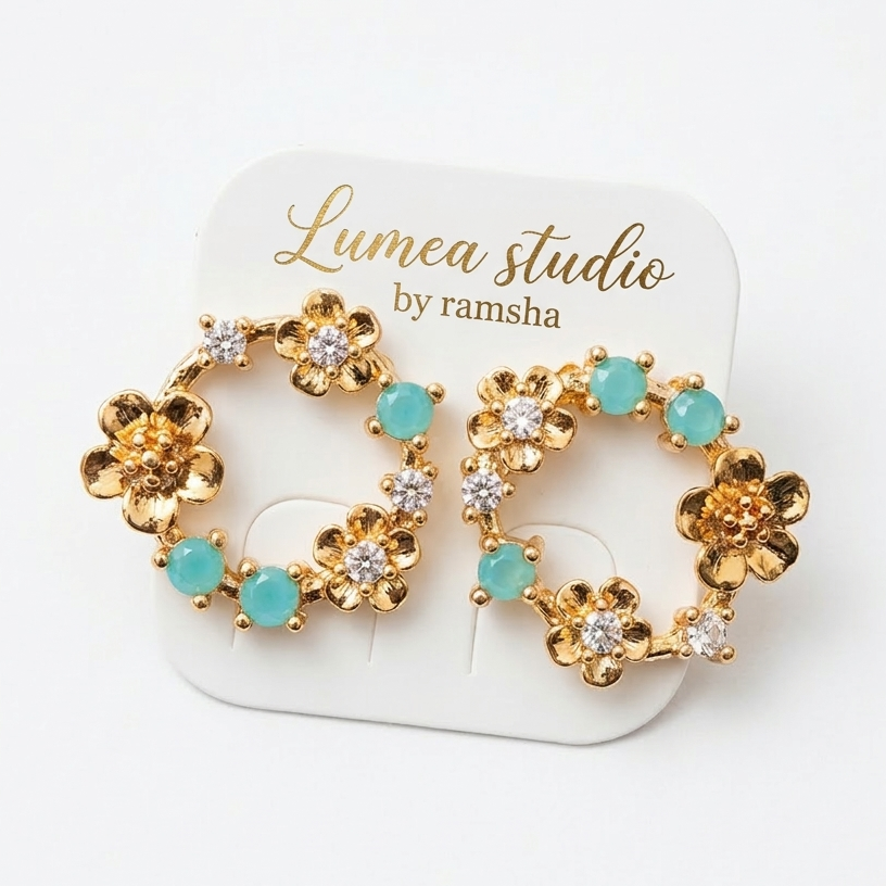 Mint Floral Hoops