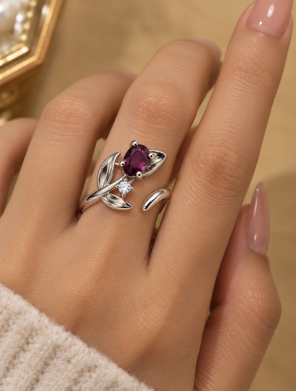 Gemstone Leaf Ring