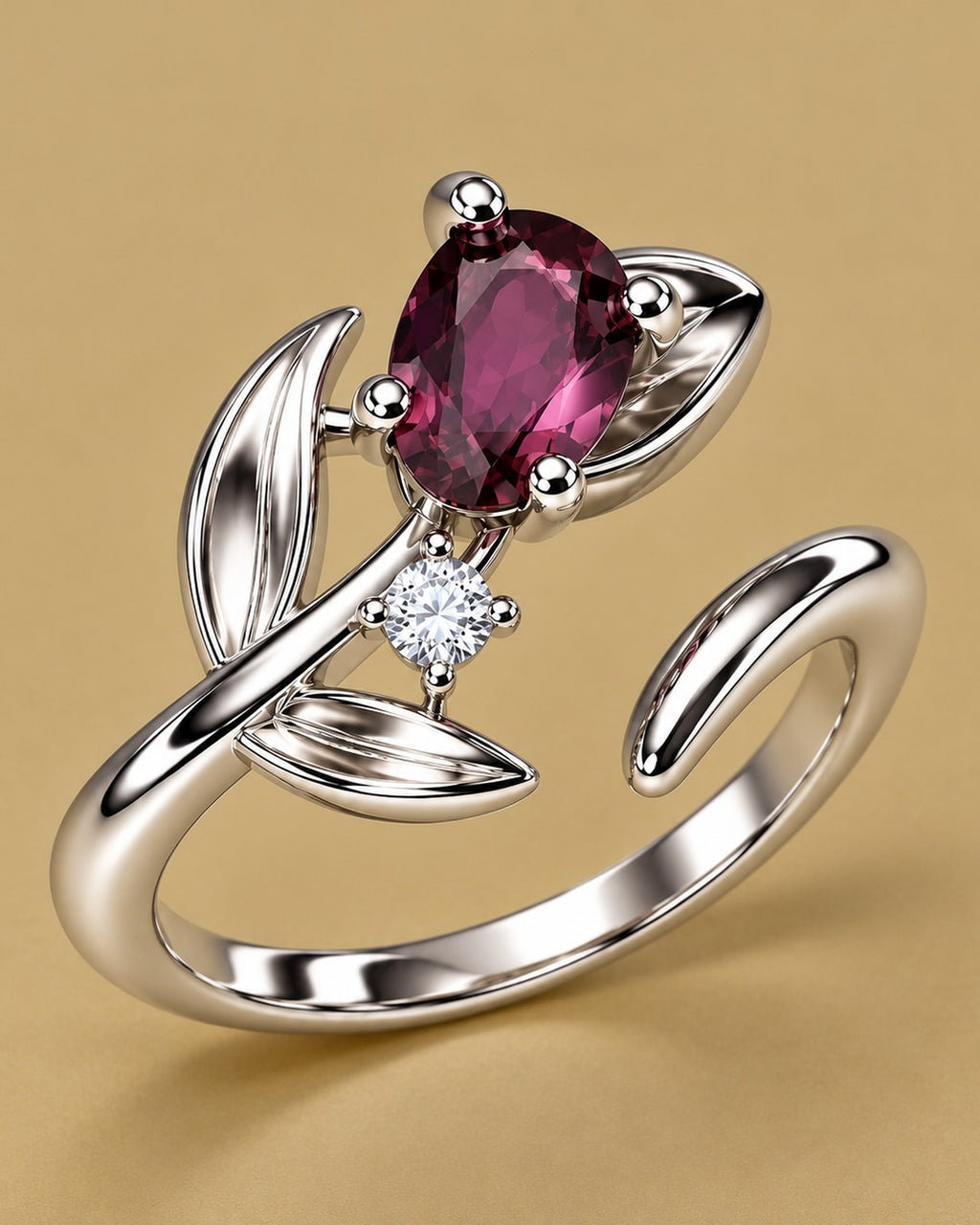 Gemstone Leaf Ring