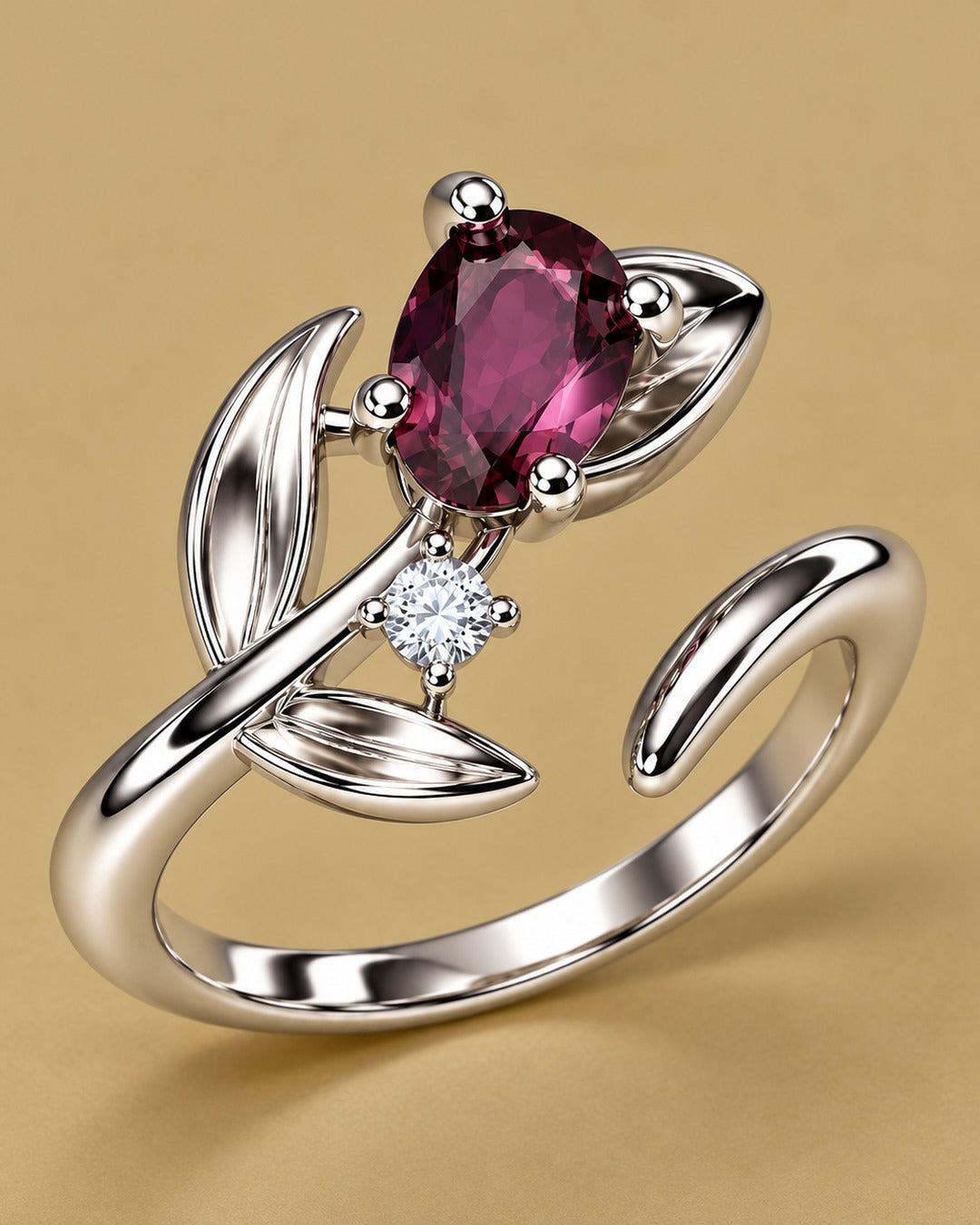 Gemstone Leaf Ring