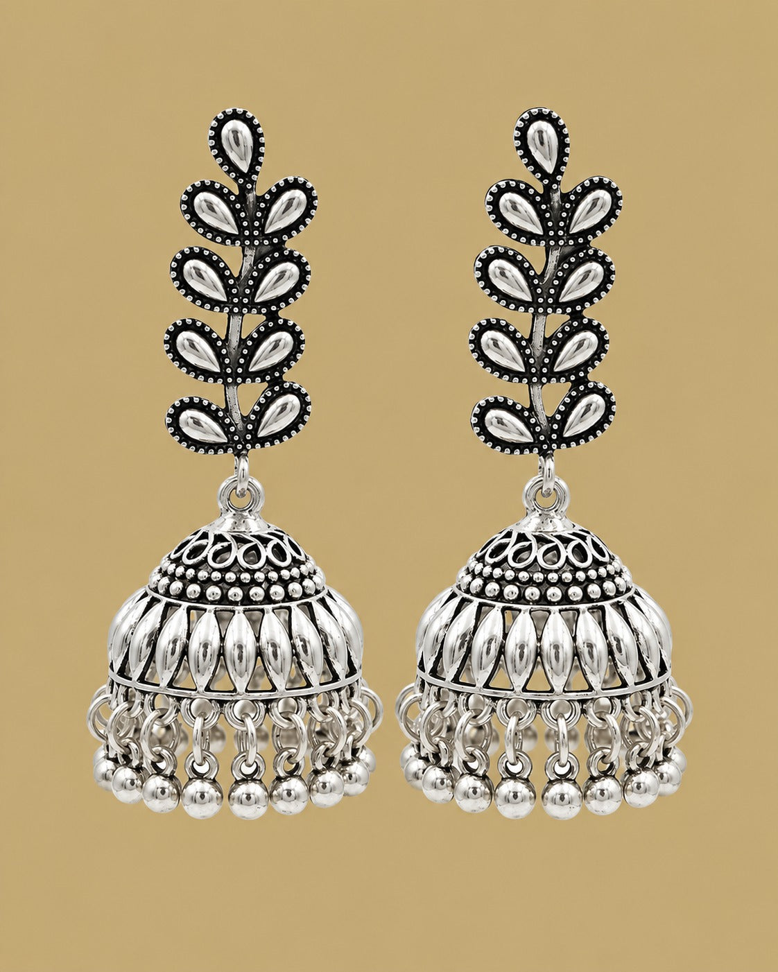 Silver Leaf Jhumkas