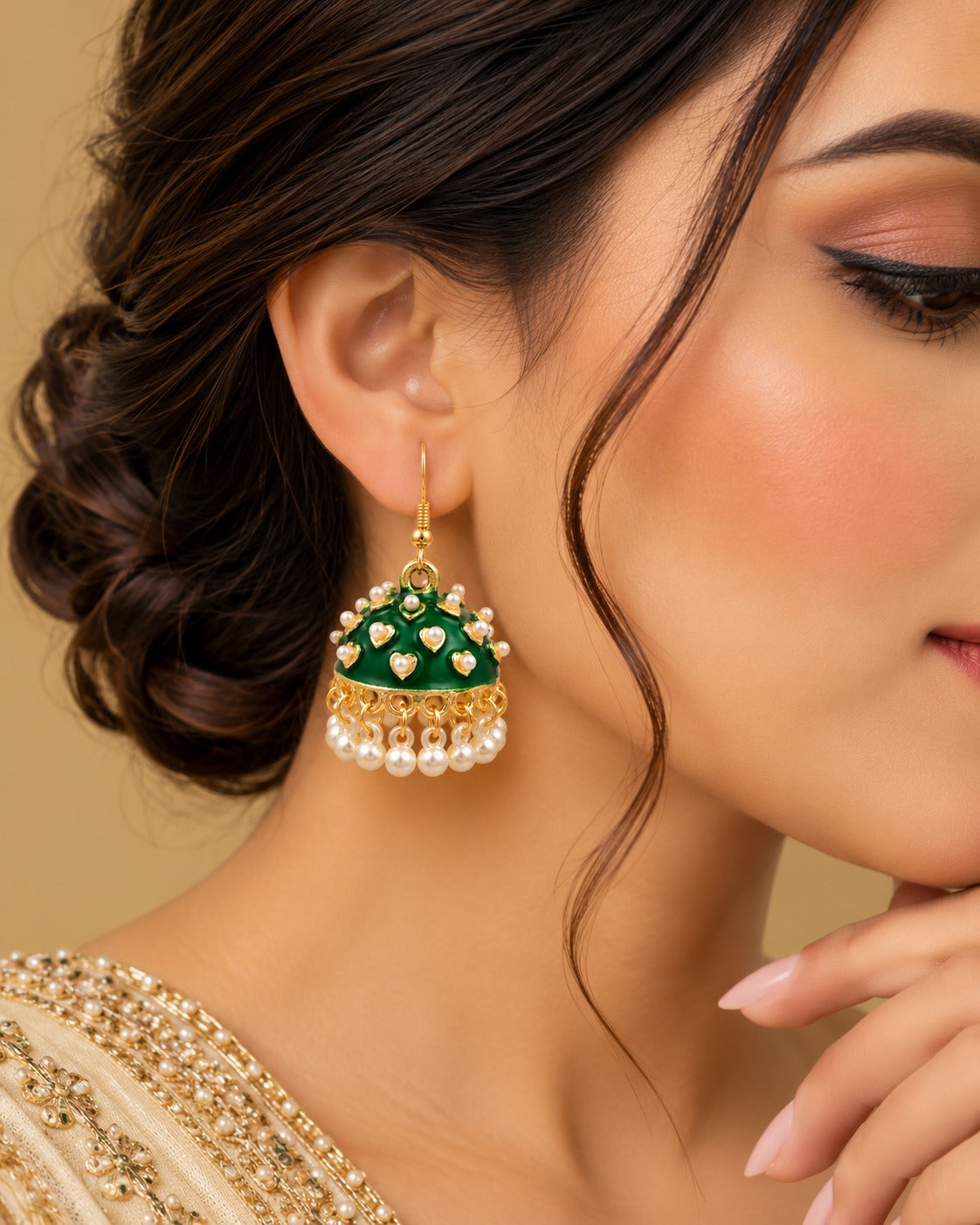 Emerald Heart Jhumkas